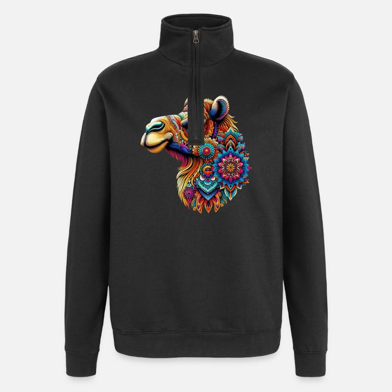 Kamel mit Mandalas verziert - Quarter-Zip-Sweatshirt - Schwarz