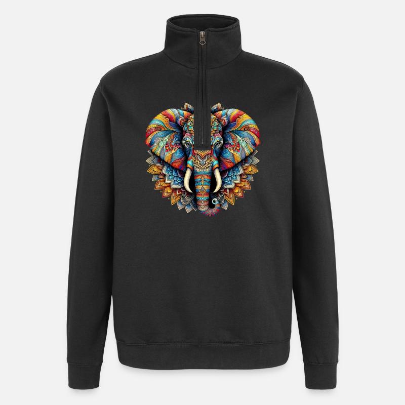 Elefant mit Mandalas verziert - Quarter-Zip-Sweatshirt - Schwarz
