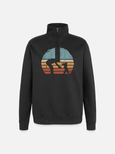 Sonnenuntergang Eltern- und Kind-Silhouette - Quarter-Zip-Sweatshirt - Schwarz