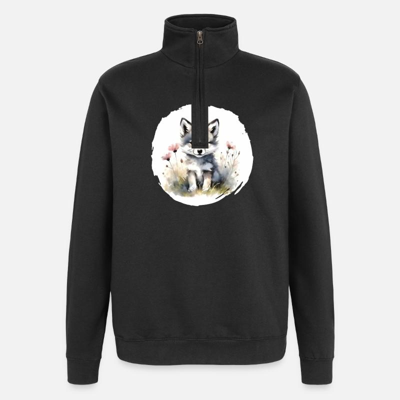 Aquarelle de loup - Sweat à zip 1/4 - noir