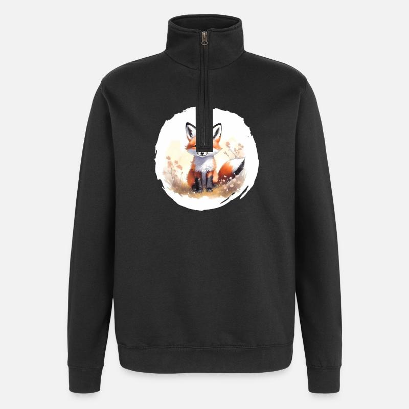 Fuchs Aquarell - Quarter-Zip-Sweatshirt - Schwarz