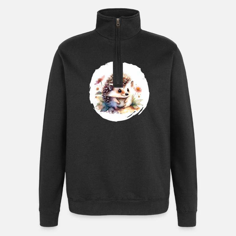Hérisson aquarelle - Sweat à zip 1/4 - noir
