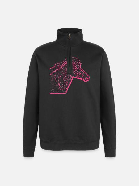 Cheval rose rose - Sweat à zip 1/4 - noir