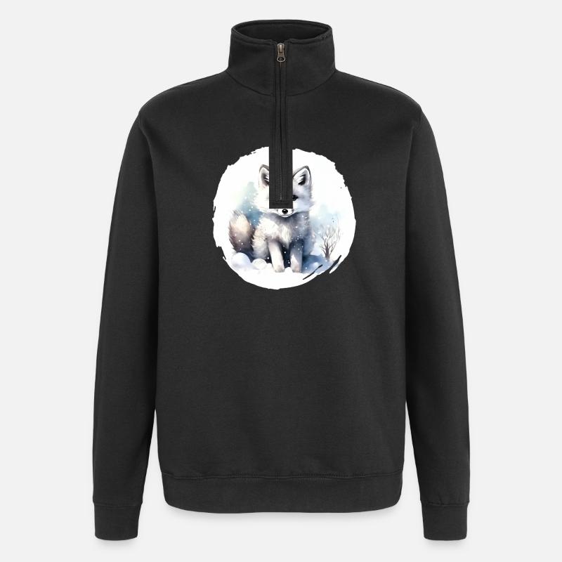 Polarfuchs Aquarell - Quarter-Zip-Sweatshirt - Schwarz