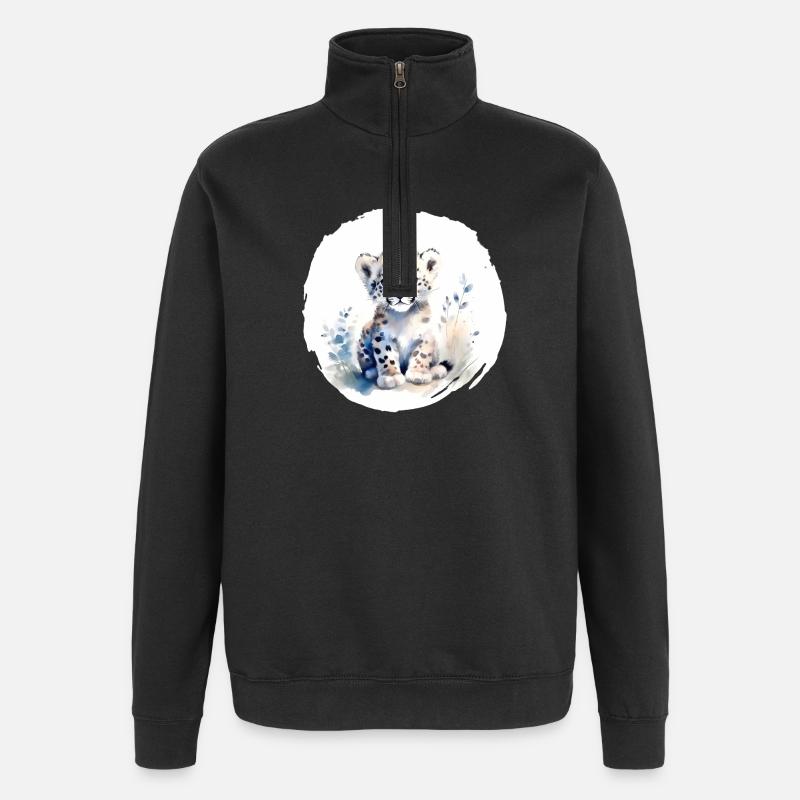 Schneeleopard Aquarell - Quarter-Zip-Sweatshirt - Schwarz