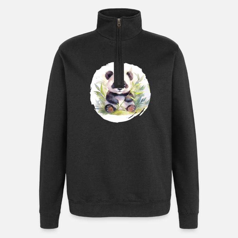Aquarelle Panda Ours - Sweat à zip 1/4 - noir
