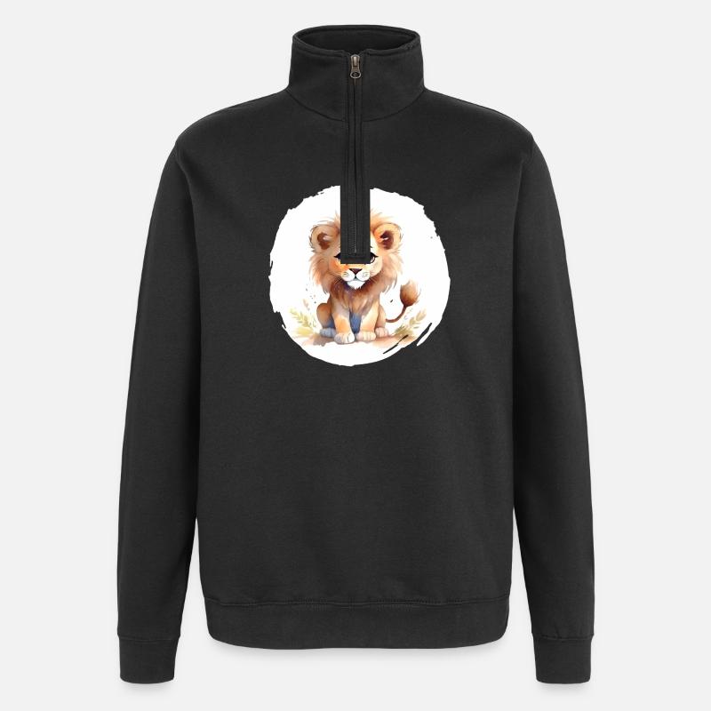 Aquarelle Lion - Sweat à zip 1/4 - noir