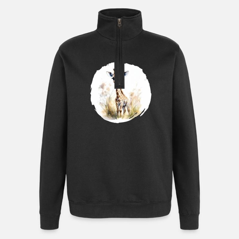Aquarelle Girafe - Sweat à zip 1/4 - noir