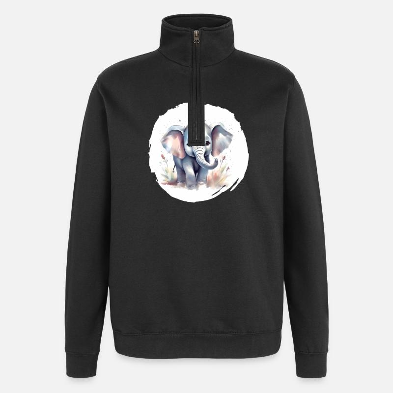 Aquarelle Éléphant - Sweat à zip 1/4 - noir