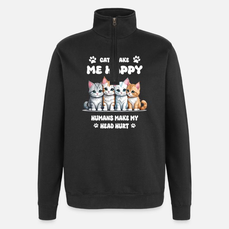 Cats make me happy... - Quarter-Zip Sweatshirt - black