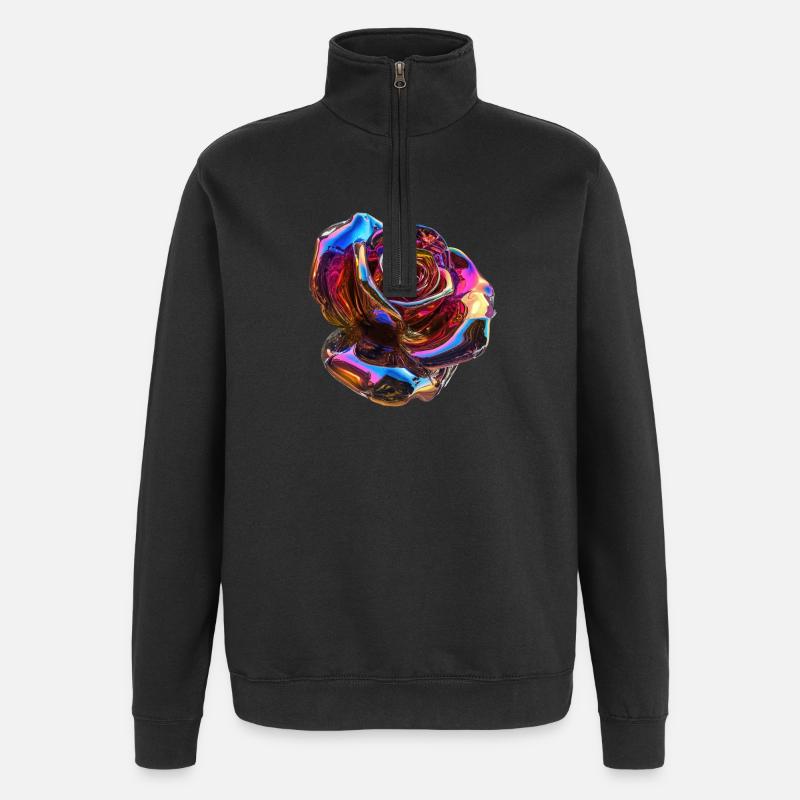 Rose arc-en-ciel irisée - Sweat à zip 1/4 - noir