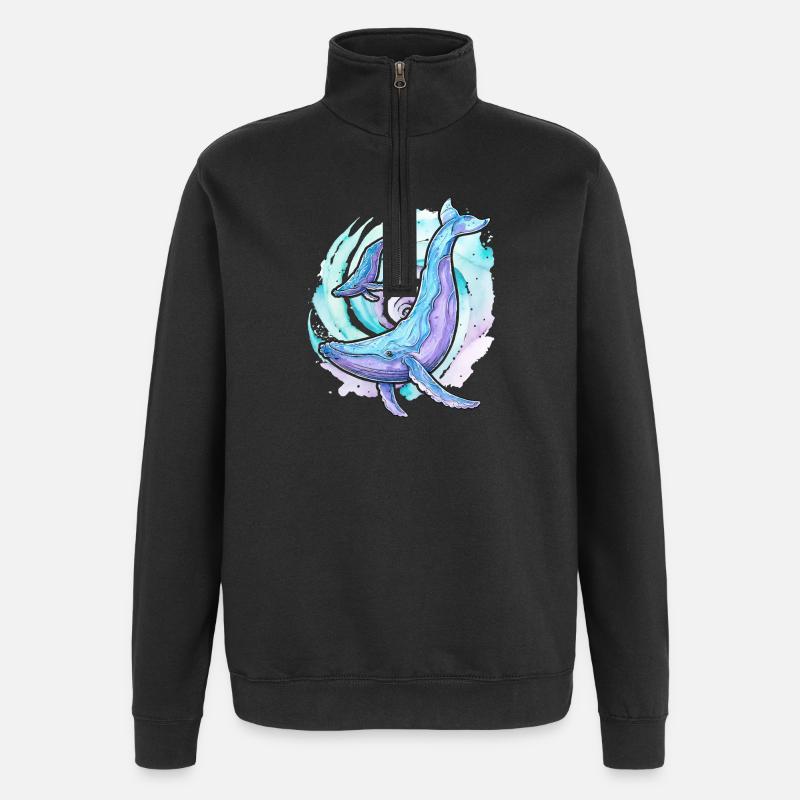 Baleine à bosse avec baleineau - Sweat à zip 1/4 - noir