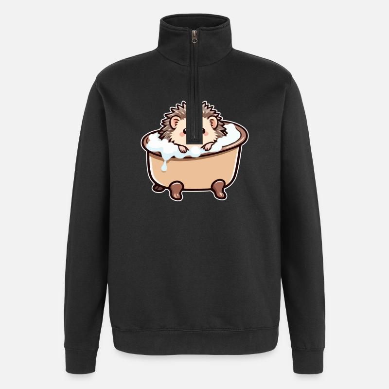 Hérisson mignon dans la baignoire - Sweat à zip 1/4 - noir
