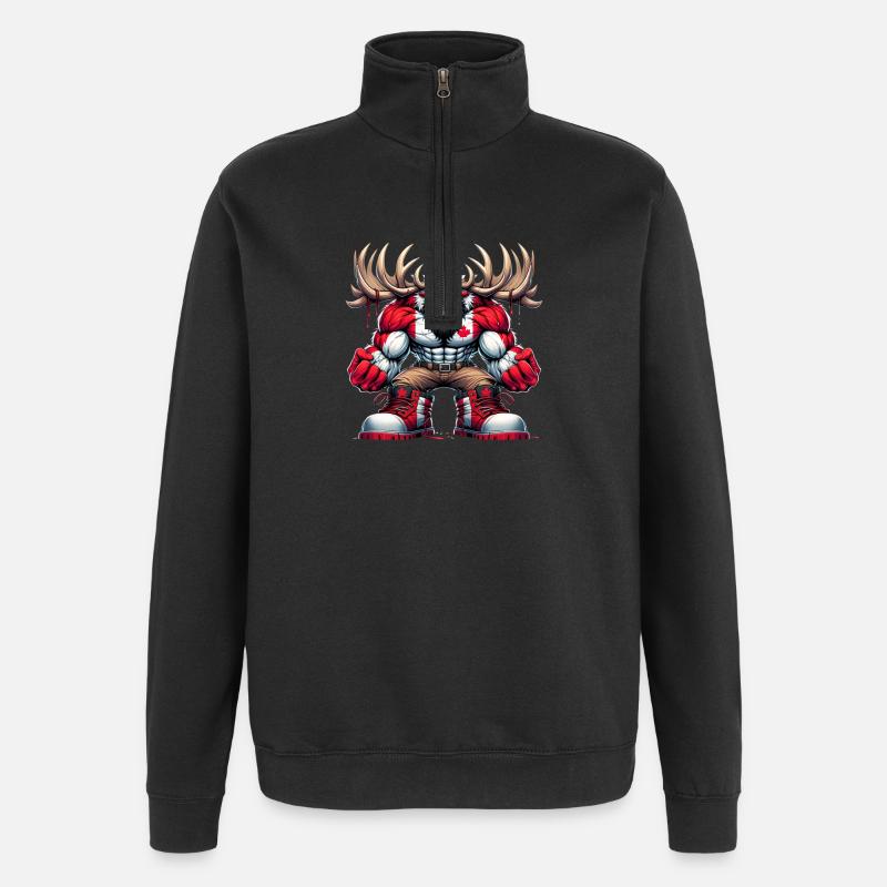 Canada elk with national flag - Quarter-Zip Sweatshirt - black