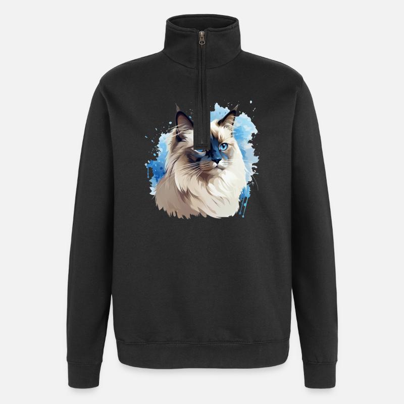 Tête de chat sacré Birman - Sweat à zip 1/4 - noir