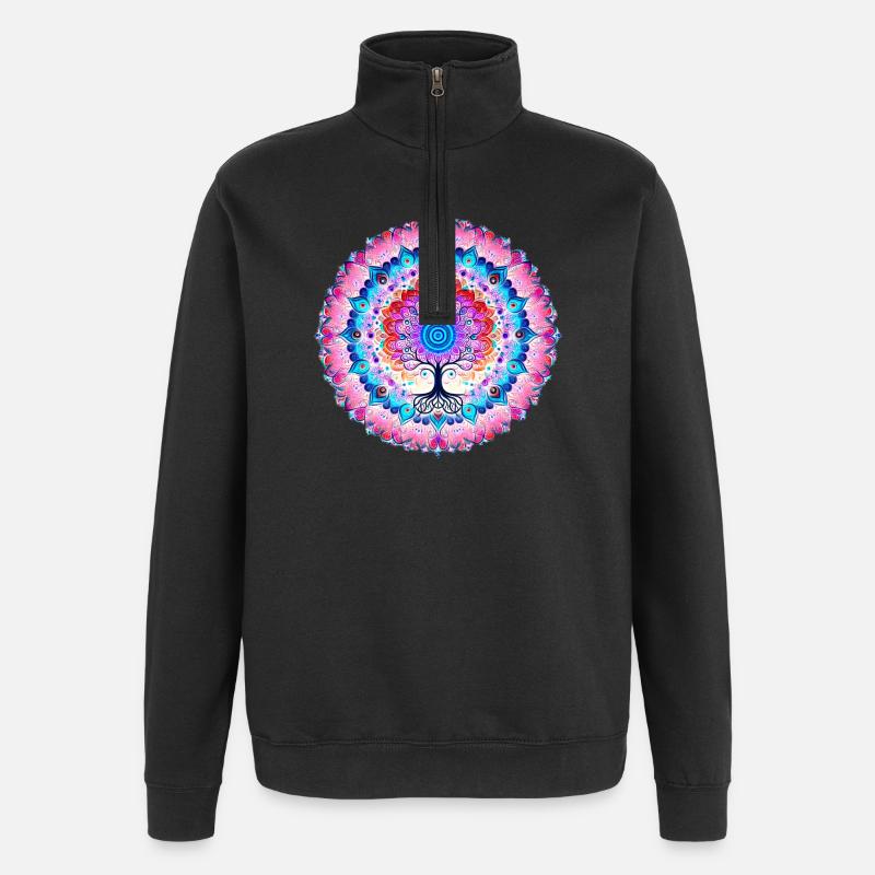 Mandala-Baum der Farben - Quarter-Zip-Sweatshirt - Schwarz