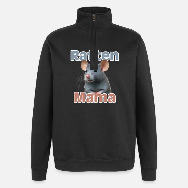 Rattenmama Kuschelrattendesign - Quarter-Zip-Sweatshirt - Schwarz