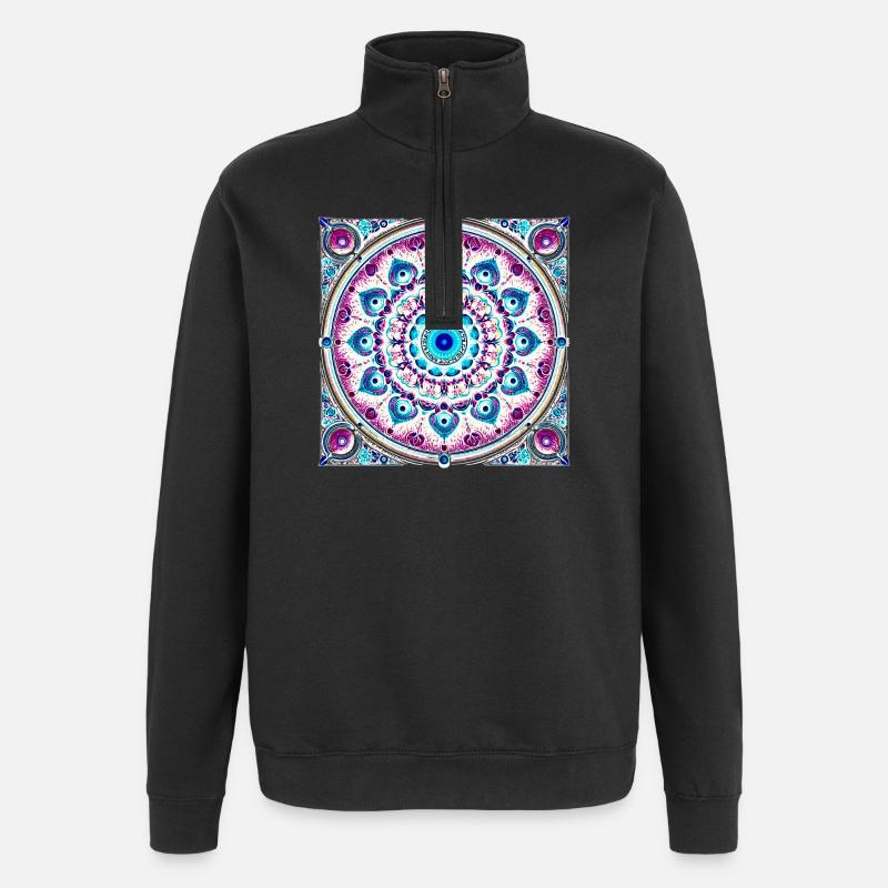 Orbital Mandala Blue-Pink - Quarter-Zip Sweatshirt - black