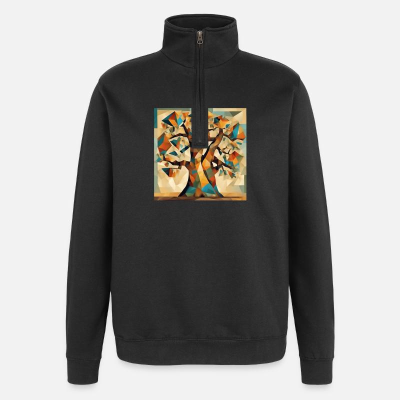 Arbre d’automne en géométrie - Sweat à zip 1/4 - noir