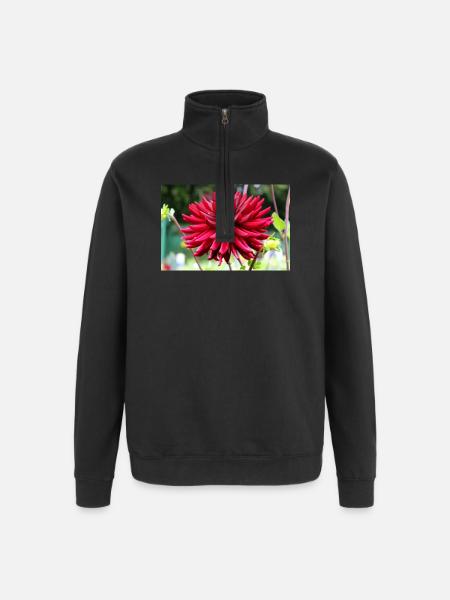 Dahlia Red Blossom ,Flower - Quarter-Zip Sweatshirt - black