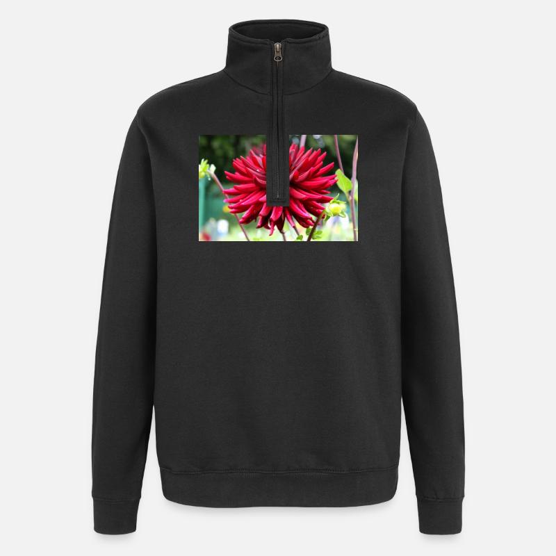 Dahlia Fleur Rouge, Fleur - Sweat à zip 1/4 - noir