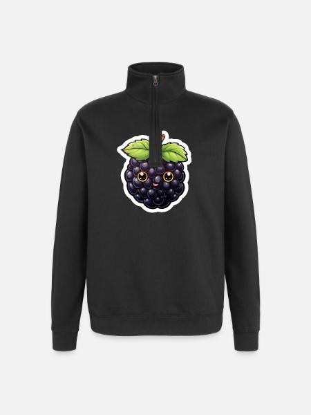 Cute Blackberry Illustration – Kawaii Style - Quarter-Zip Sweatshirt - black