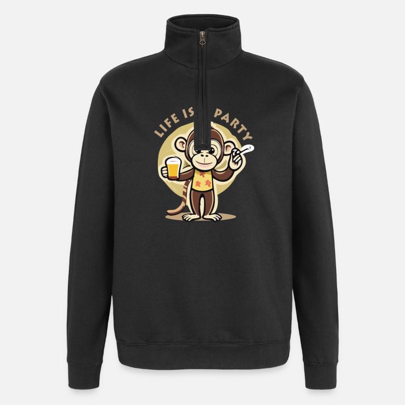 Life is a party affe - Quarter-Zip-Sweatshirt - Schwarz