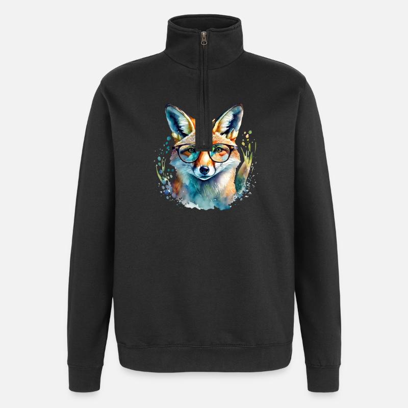 Fuchs mit Brille - Quarter-Zip-Sweatshirt - Schwarz