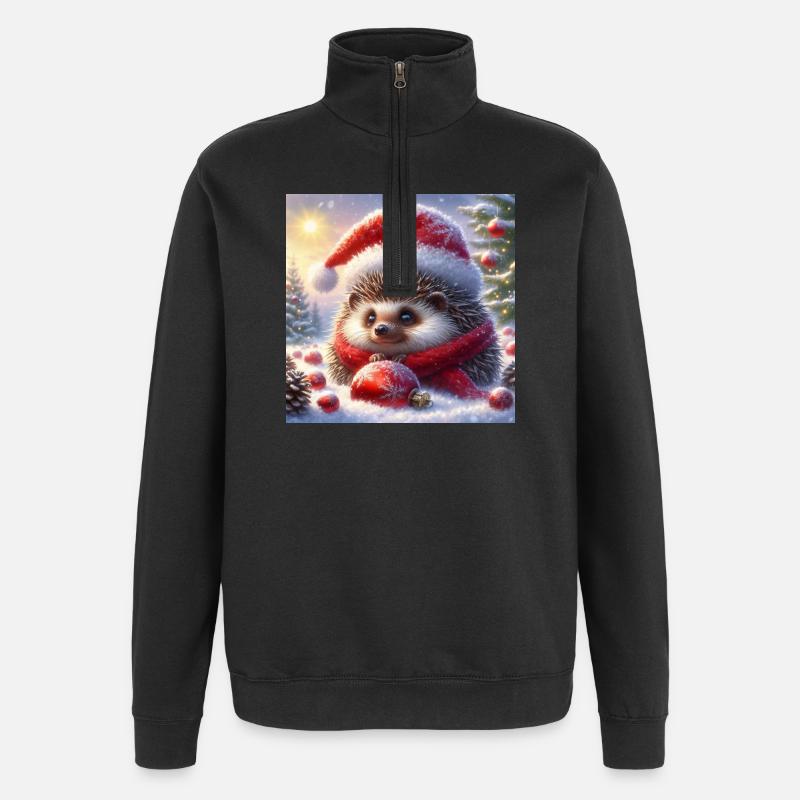 Weihnachts-Igel - Quarter-Zip-Sweatshirt - Schwarz