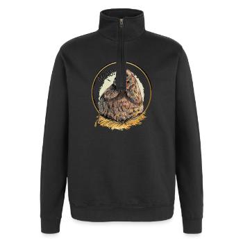 Miaulement du poulet de Pâques - Sweat à zip 1/4 - noir - Devant - AI Model Female 172 light (172cm) & AI Model Male 178 dark (178cm)