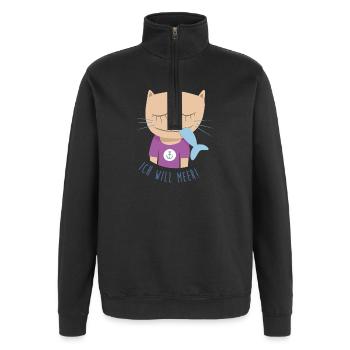 Katze Meer Urlaub Kinder Kinderzimmer Nordsee Cat - Quarter-Zip-Sweatshirt - Schwarz - Vorne - AI Model Female 172 light (172cm) & AI Model Male 178 dark (178cm)