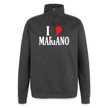 t-shirt J’aime Mariano t-shirt idée cadeau - Sweat à zip 1/4 - charbon - Devant - AI Model Female 172 light (172cm) & AI Model Male 178 dark (178cm)