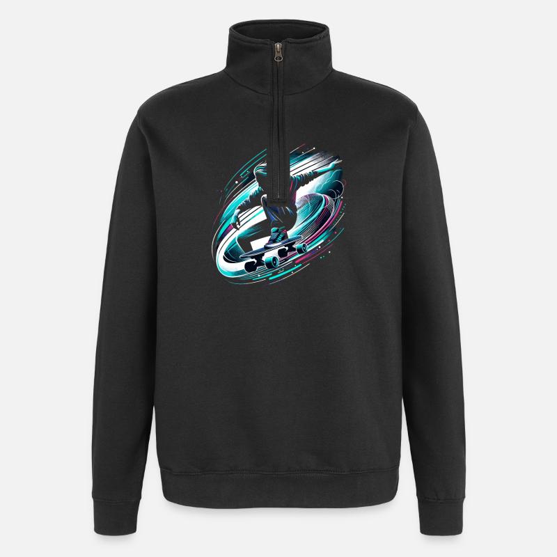 Longboarder sur skateboard ou longboard - Sweat à zip 1/4 - noir