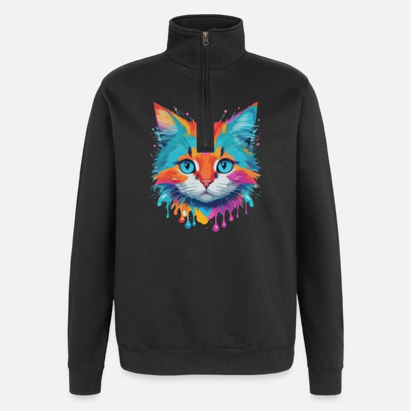 Niedliche Katze - Quarter-Zip-Sweatshirt - Schwarz