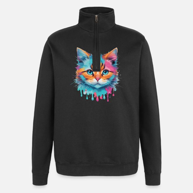 Chat mignon - Sweat à zip 1/4 - noir