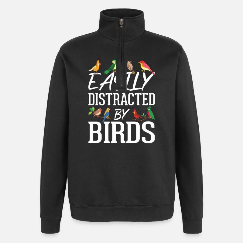 Facilement distrait par les oiseaux - Sweat à zip 1/4 - noir