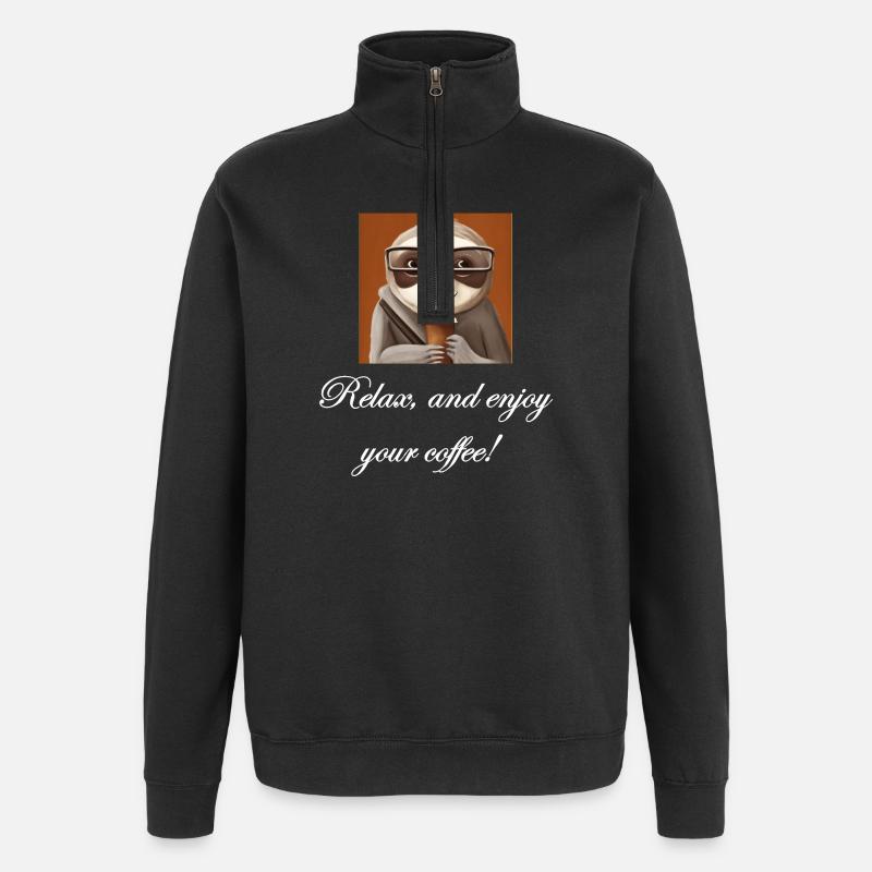 Faultier, das Kaffee trinkt. - Quarter-Zip-Sweatshirt - Schwarz