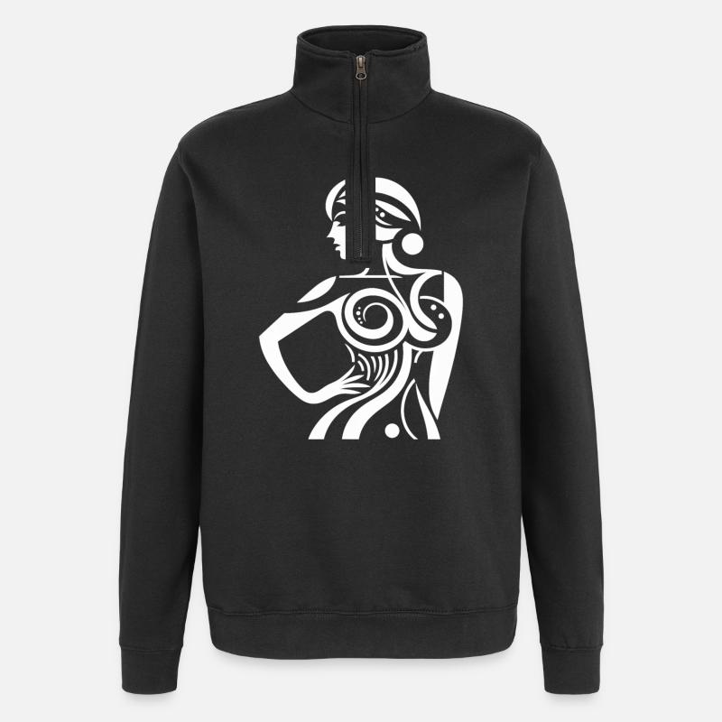 Abstrakte Linienheldin - Quarter-Zip-Sweatshirt - Schwarz