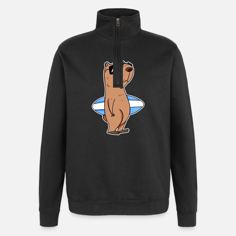 Capybara Surfing Capybara Surfer Motif - Quarter-Zip Sweatshirt - black