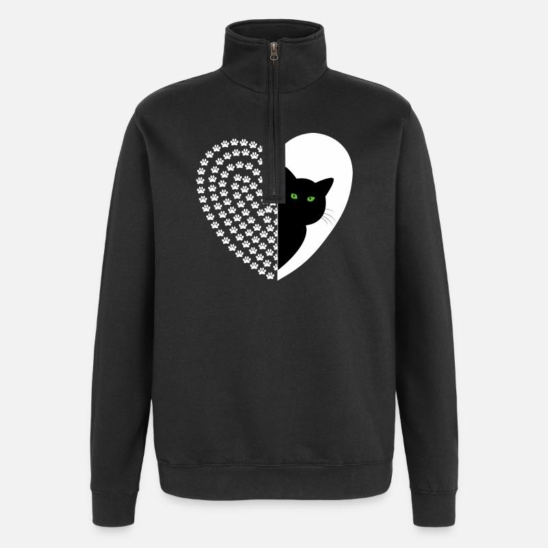 Schwarze Katze mit Blumenmuster - Quarter-Zip-Sweatshirt - Schwarz