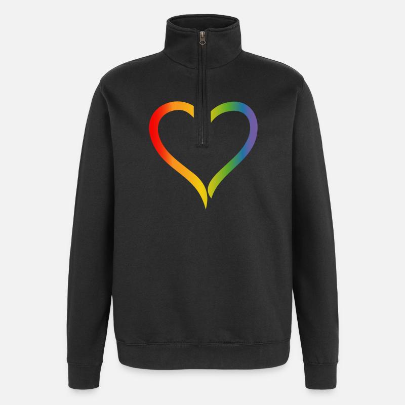 Tshirt lgbt LGBT cœur arc-en-ciel - Sweat à zip 1/4 - noir