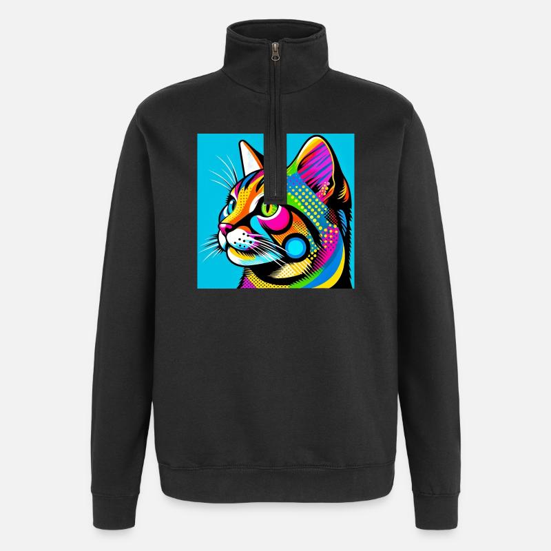 Katze Pop Art - Quarter-Zip-Sweatshirt - Schwarz