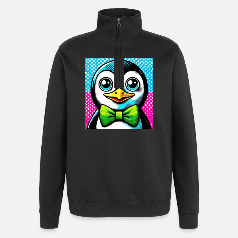 Pinguin mit Fliege Pop Art - Quarter-Zip-Sweatshirt - Schwarz