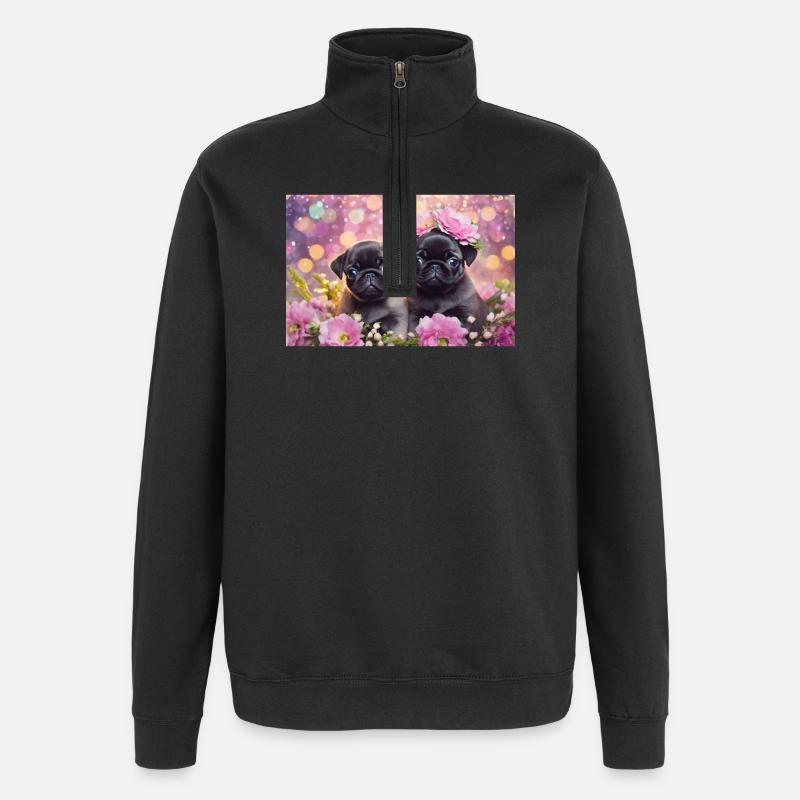 Kleine Hunde mit Blumenkrone - Quarter-Zip-Sweatshirt - Schwarz
