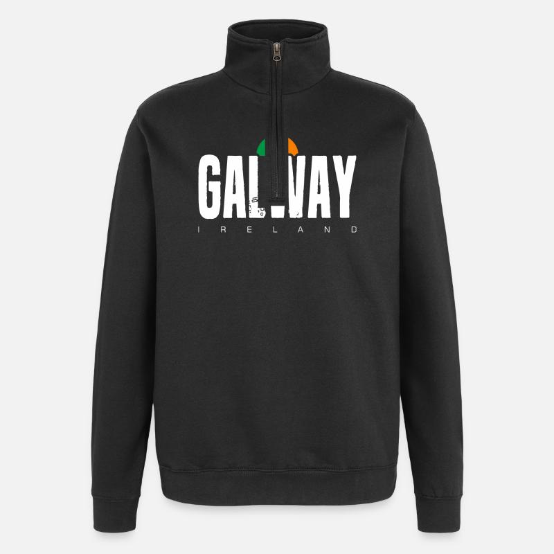 Galway Ireland Distressed Text Logo - Quarter-Zip Sweatshirt - black