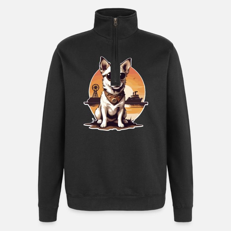 Chien steampunk - Sweat à zip 1/4 - noir
