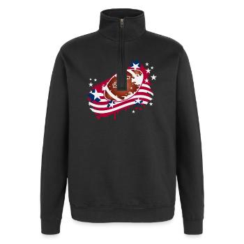 Football Graffiti Motif with American Flag - Quarter-Zip Sweatshirt - black - Front - AI Model Female 172 light (172cm) & AI Model Male 178 dark (178cm)