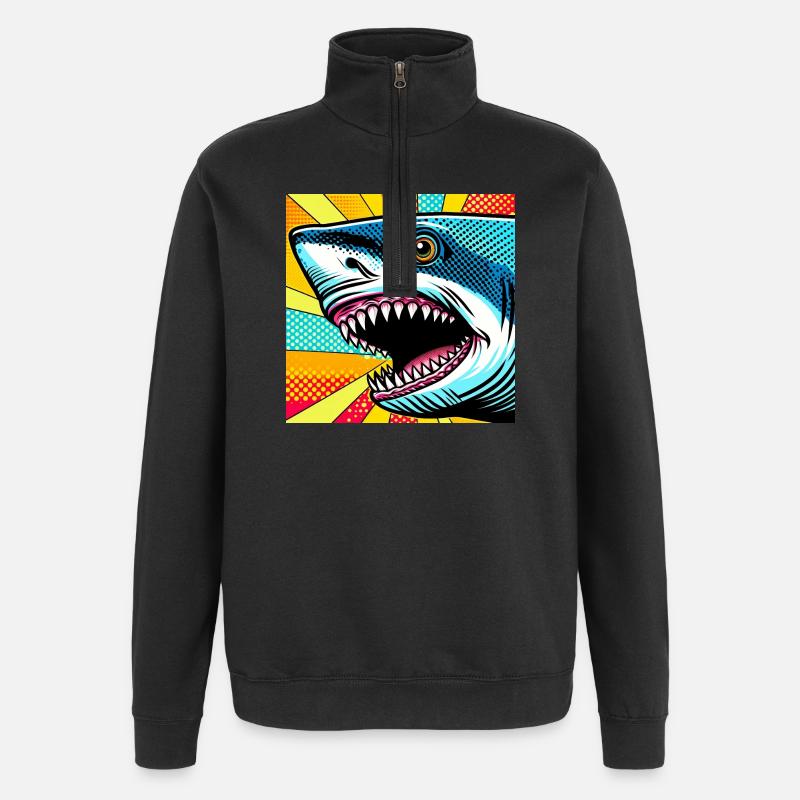 Requin Pop Art - Sweat à zip 1/4 - noir