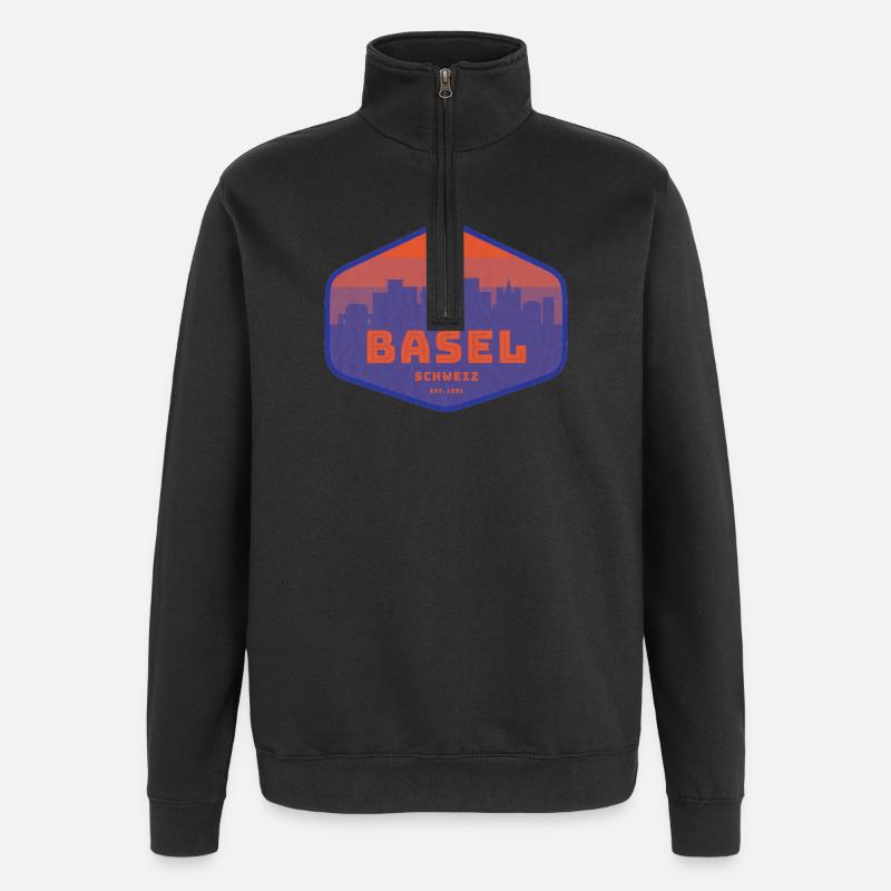 Basel Skyline Retro Abzeichen - Quarter-Zip-Sweatshirt - Schwarz