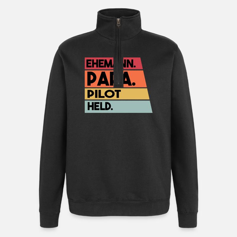 Ehemann Papa Pilot Held - Quarter-Zip-Sweatshirt - Schwarz